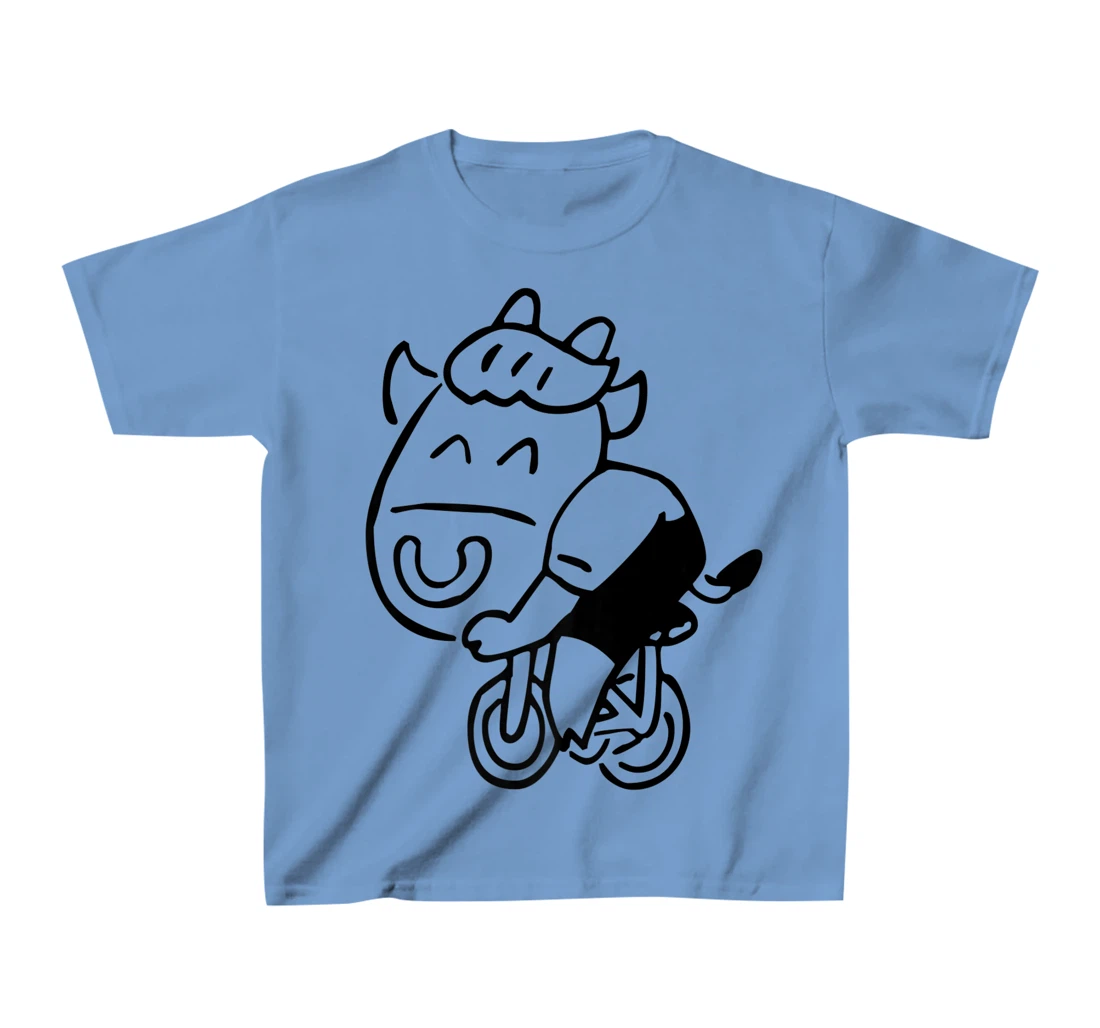 Womens Cow Riding Bicycle Cartoon T-Shirt, Kid T-Shirt and Women T-Shirt