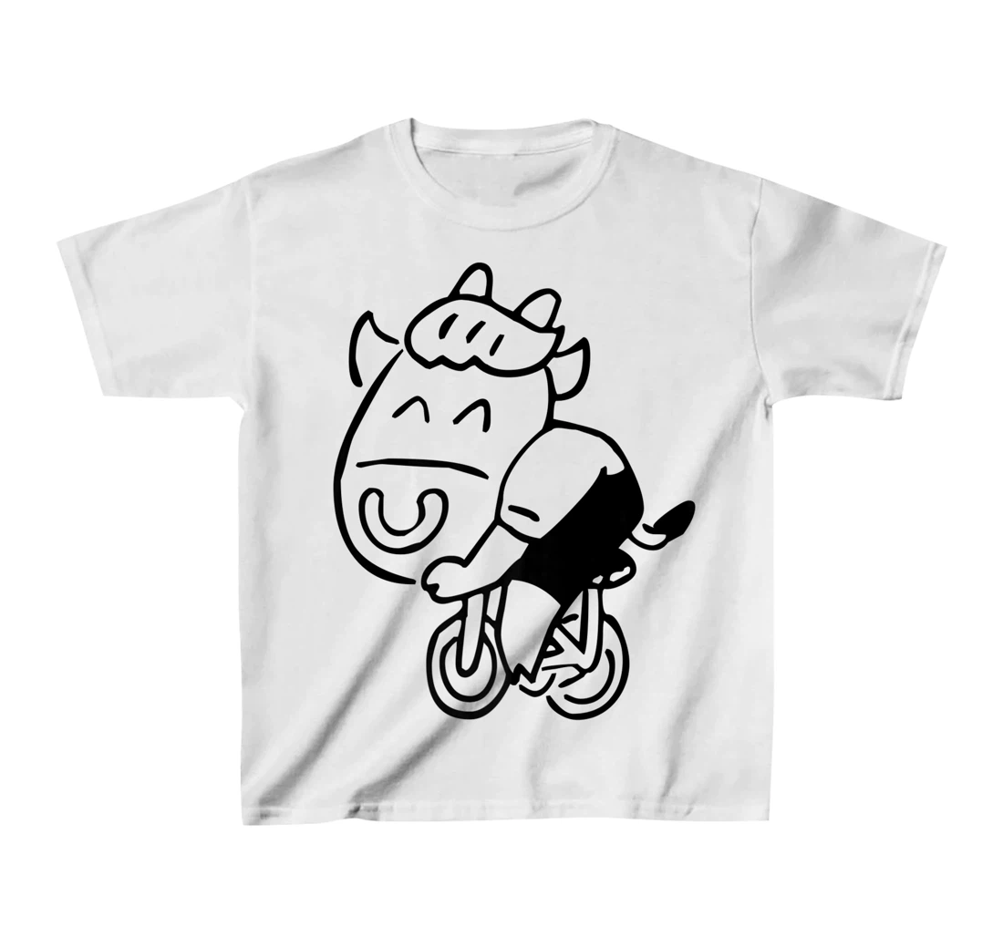 Womens Cow Riding Bicycle Cartoon T-Shirt, Kid T-Shirt and Women T-Shirt