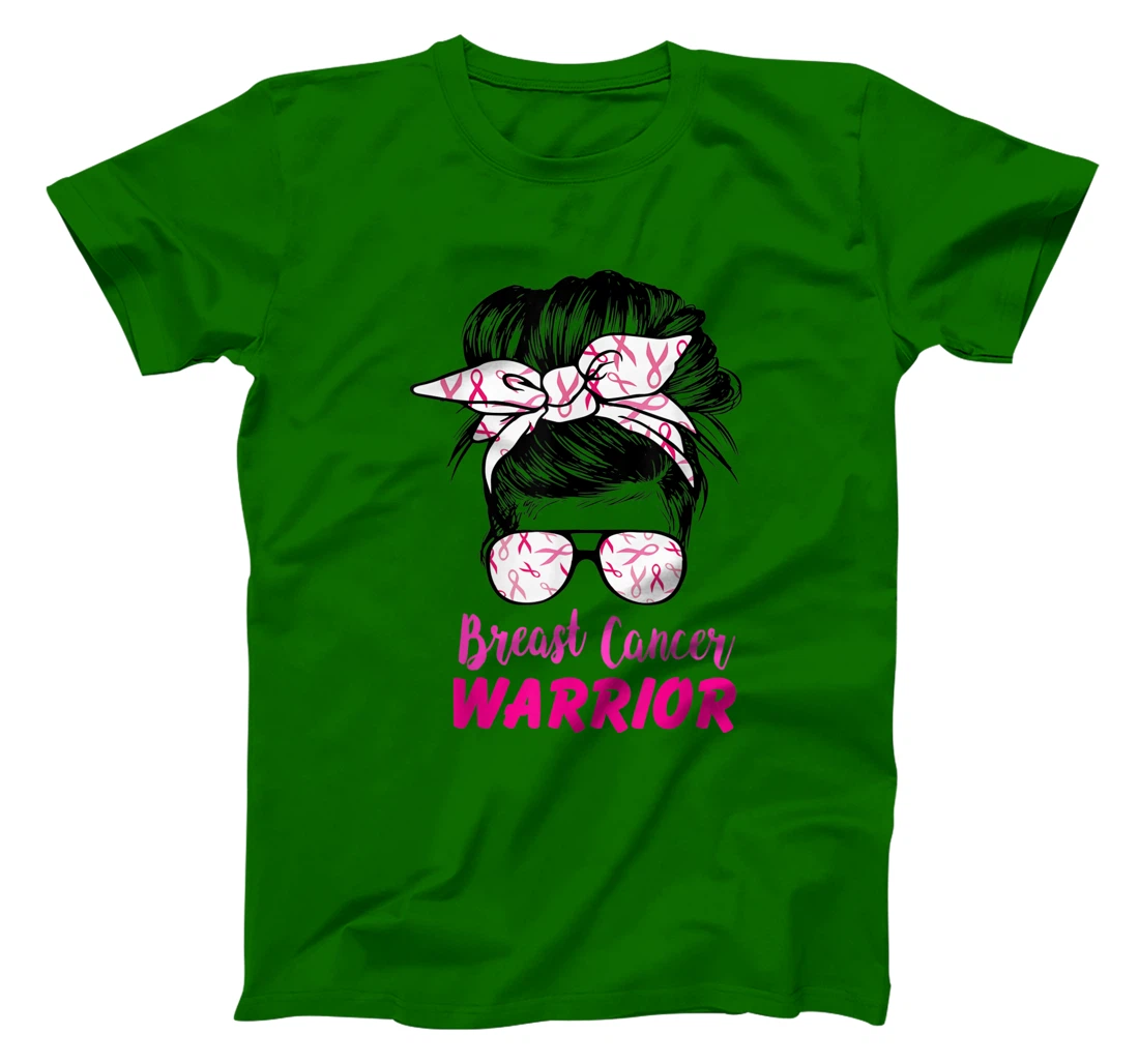 Womens Breast Cancer Warrior with messy bun breast cancer survivor T-Shirt, Kid T-Shirt and Women T-Shirt