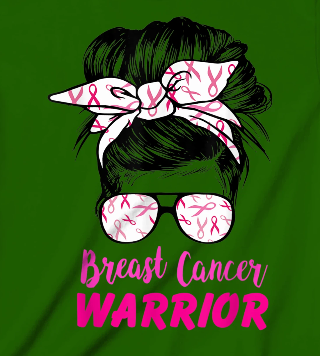 Womens Breast Cancer Warrior with messy bun breast cancer survivor T-Shirt, Kid T-Shirt and Women T-Shirt