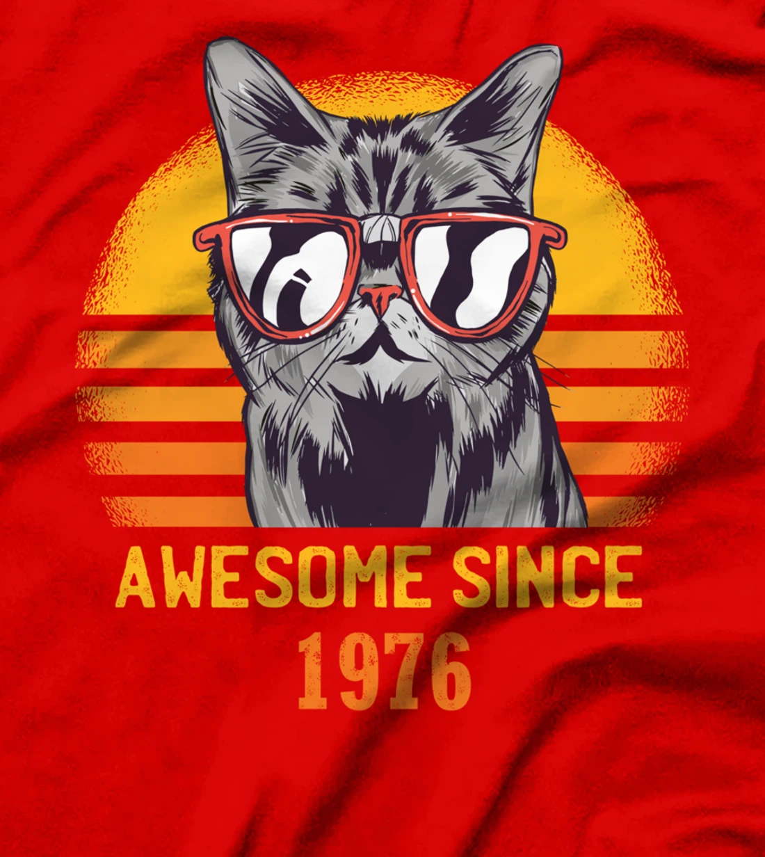 Awesome Since 1976 Cat Design Sunset T-Shirt