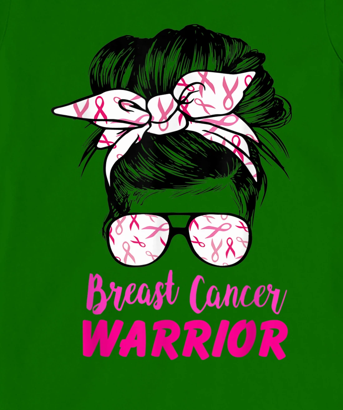 Womens Breast Cancer Warrior with messy bun breast cancer survivor T-Shirt, Kid T-Shirt and Women T-Shirt