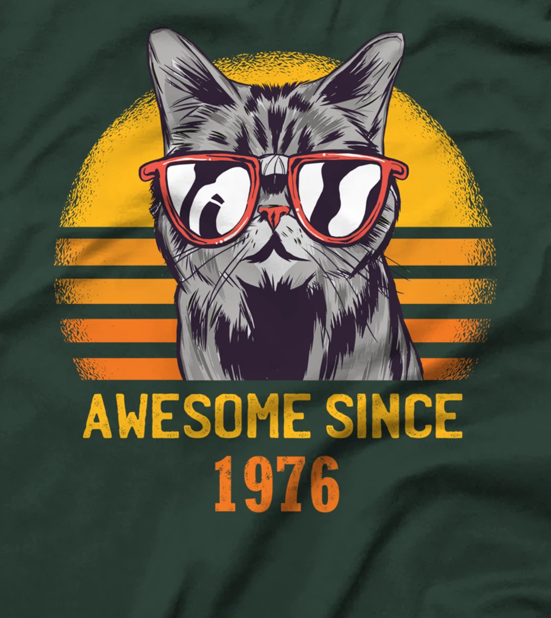 Awesome Since 1976 Cat Design Sunset T-Shirt