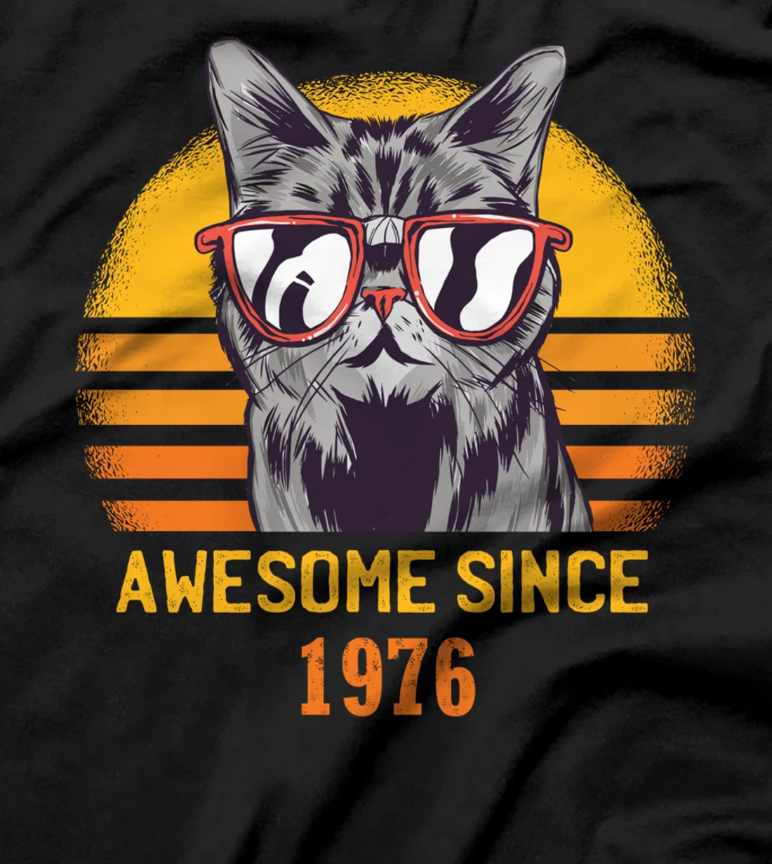 Awesome Since 1976 Cat Design Sunset T-Shirt