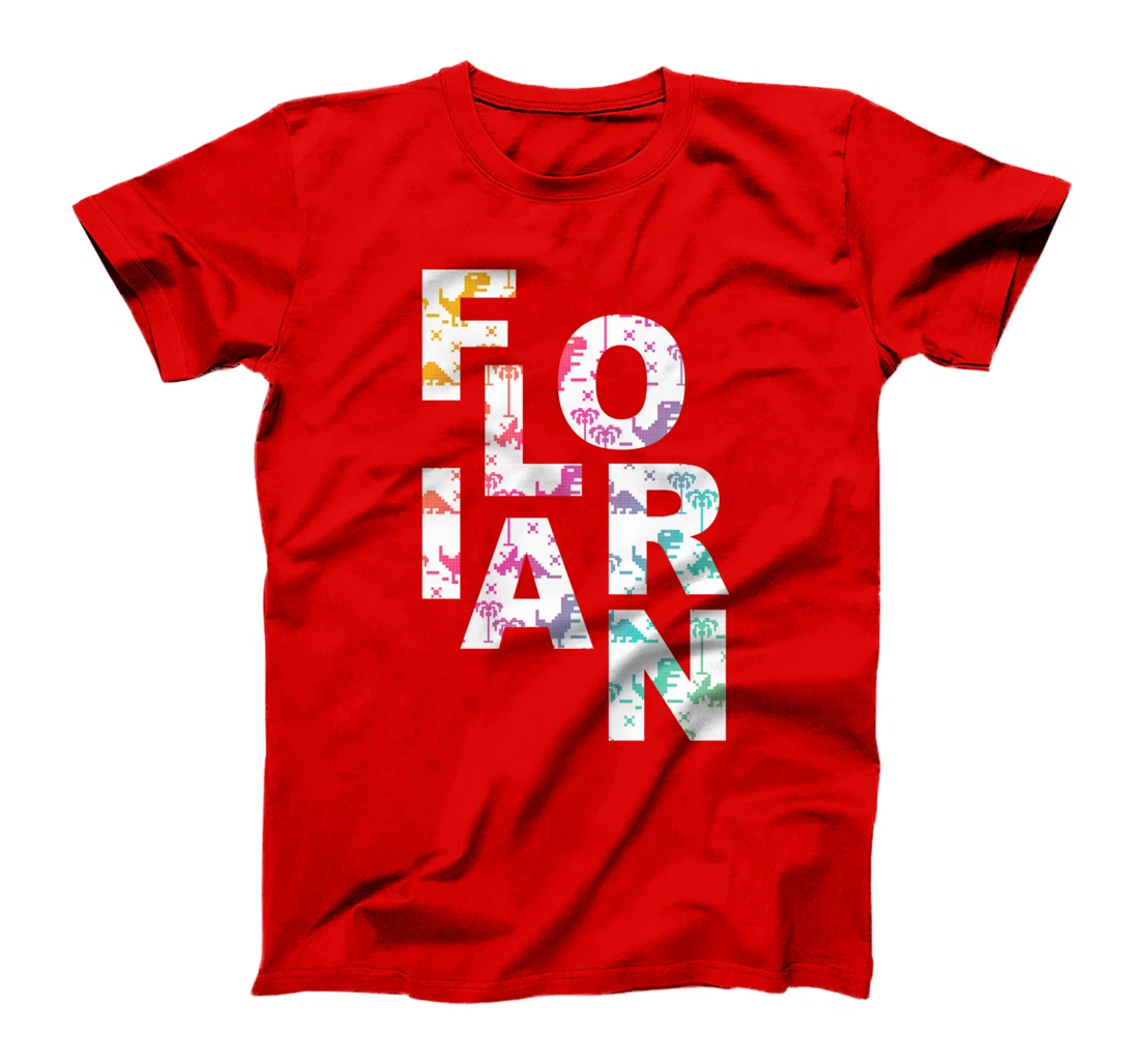 Florian - Cool Boys Name with colorful Retro Pixel Dinosaurs T-Shirt