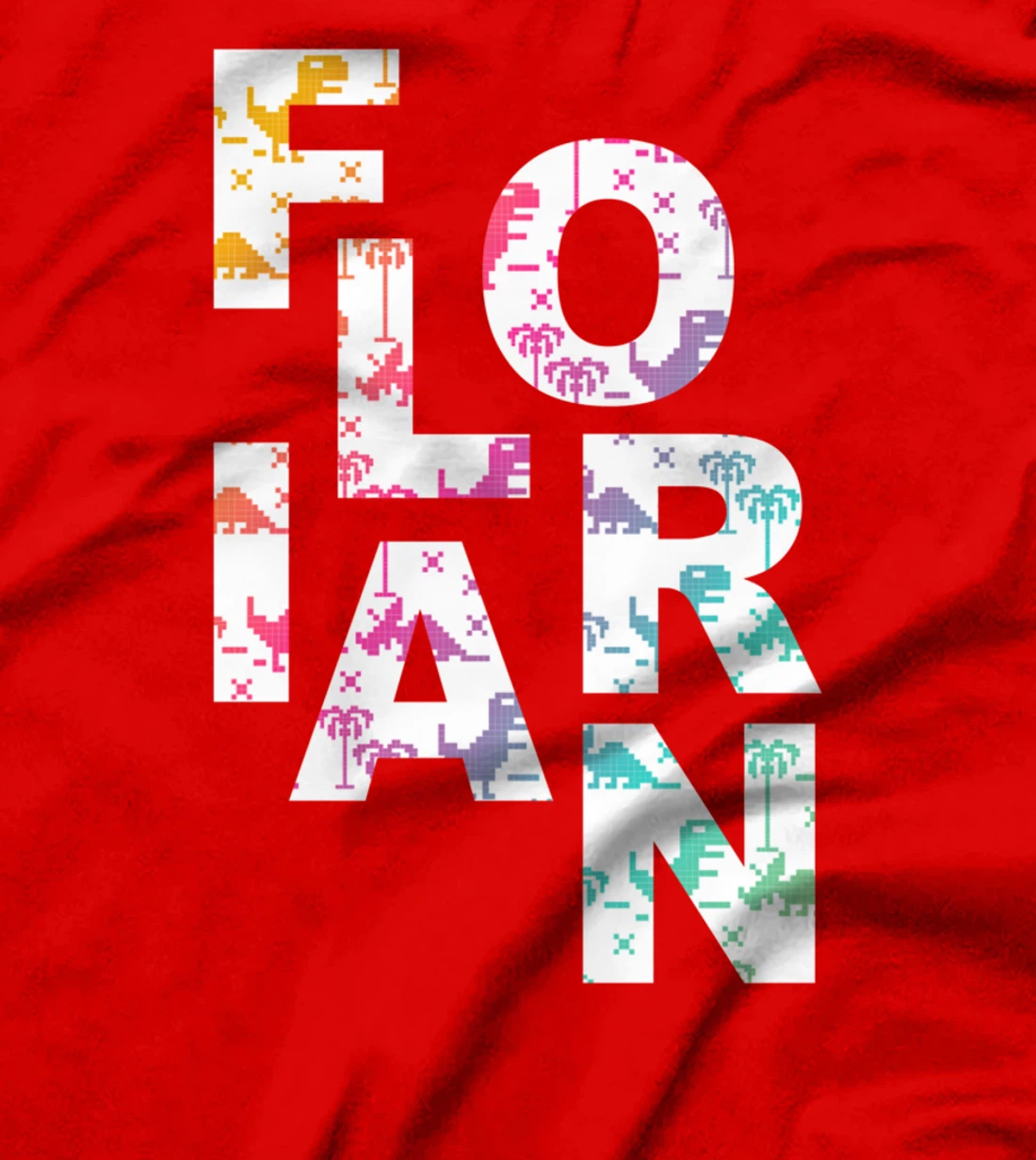 Florian - Cool Boys Name with colorful Retro Pixel Dinosaurs T-Shirt