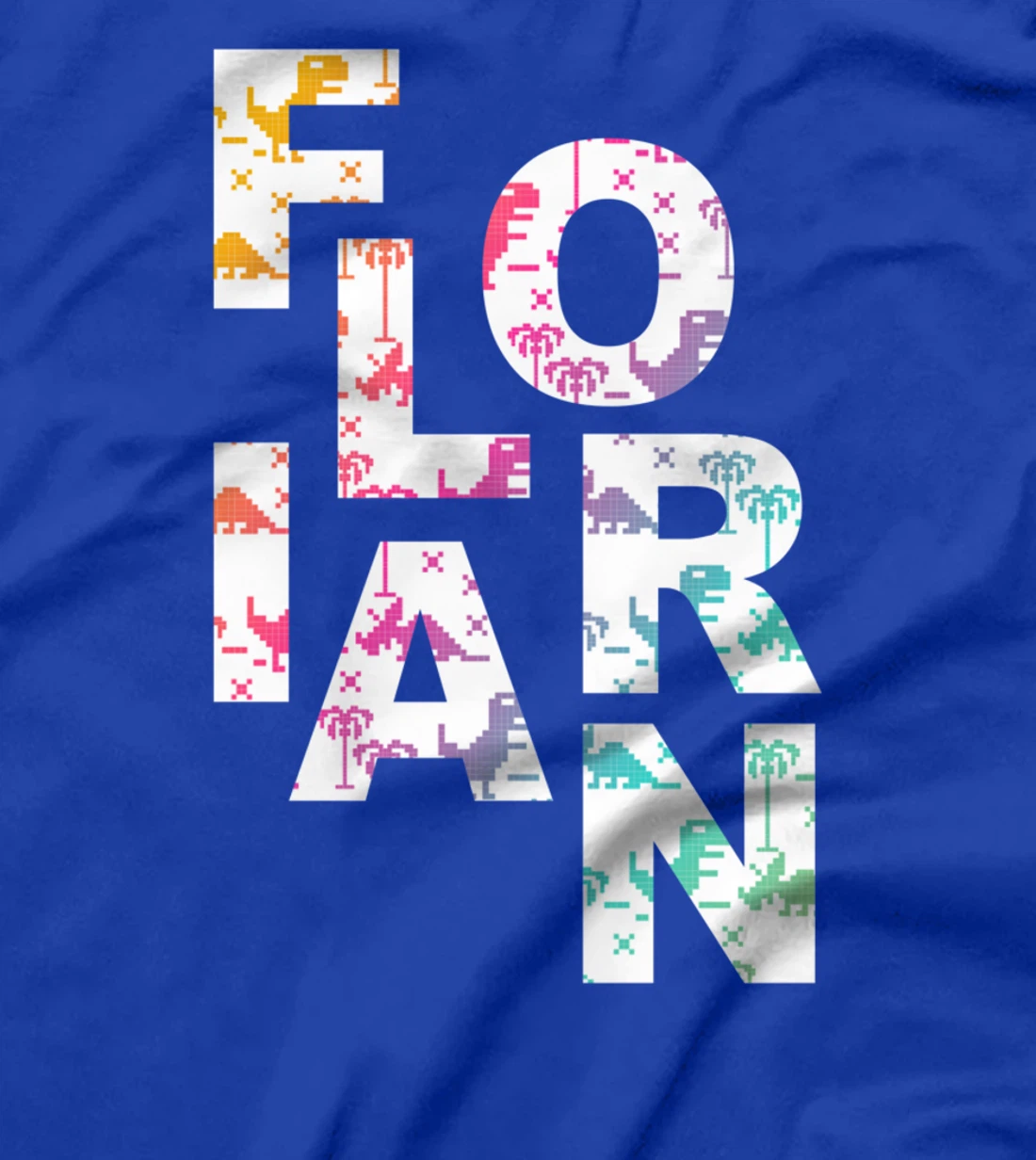 Florian - Cool Boys Name with colorful Retro Pixel Dinosaurs T-Shirt