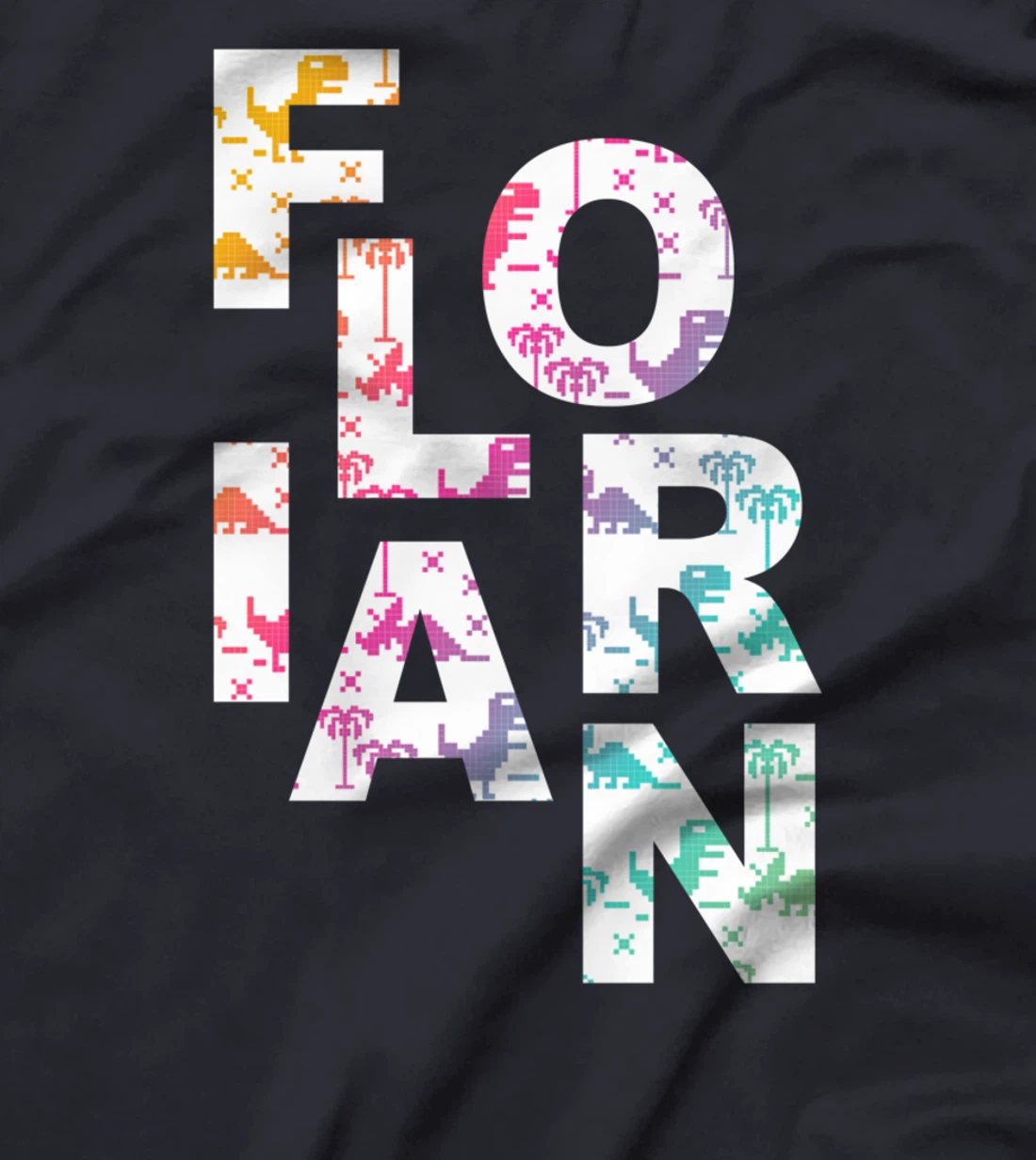 Florian - Cool Boys Name with colorful Retro Pixel Dinosaurs T-Shirt