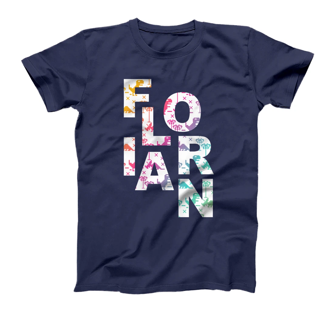 Florian - Cool Boys Name with colorful Retro Pixel Dinosaurs T-Shirt