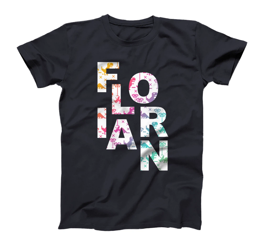 Florian - Cool Boys Name with colorful Retro Pixel Dinosaurs T-Shirt