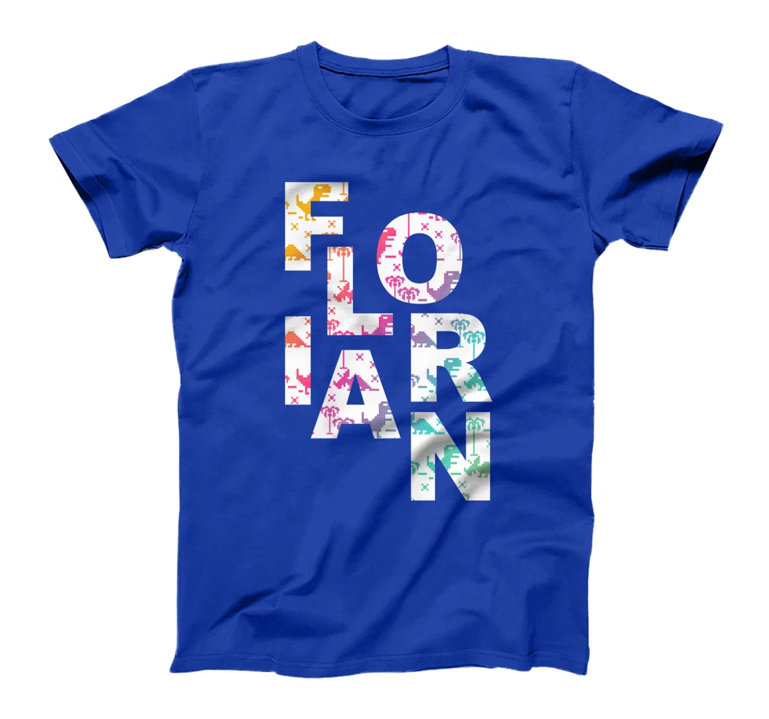 Florian - Cool Boys Name with colorful Retro Pixel Dinosaurs T-Shirt