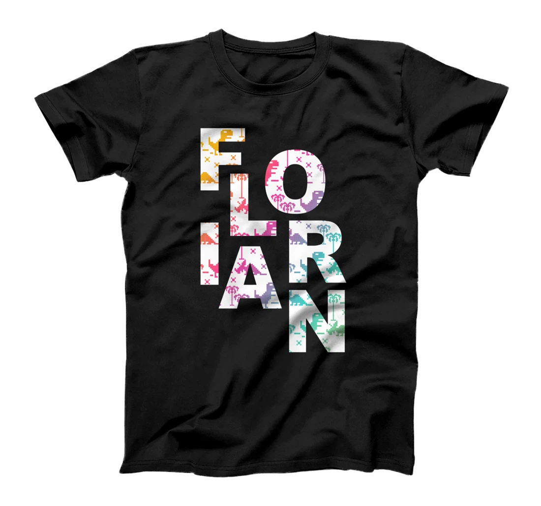 Florian - Cool Boys Name with colorful Retro Pixel Dinosaurs T-Shirt