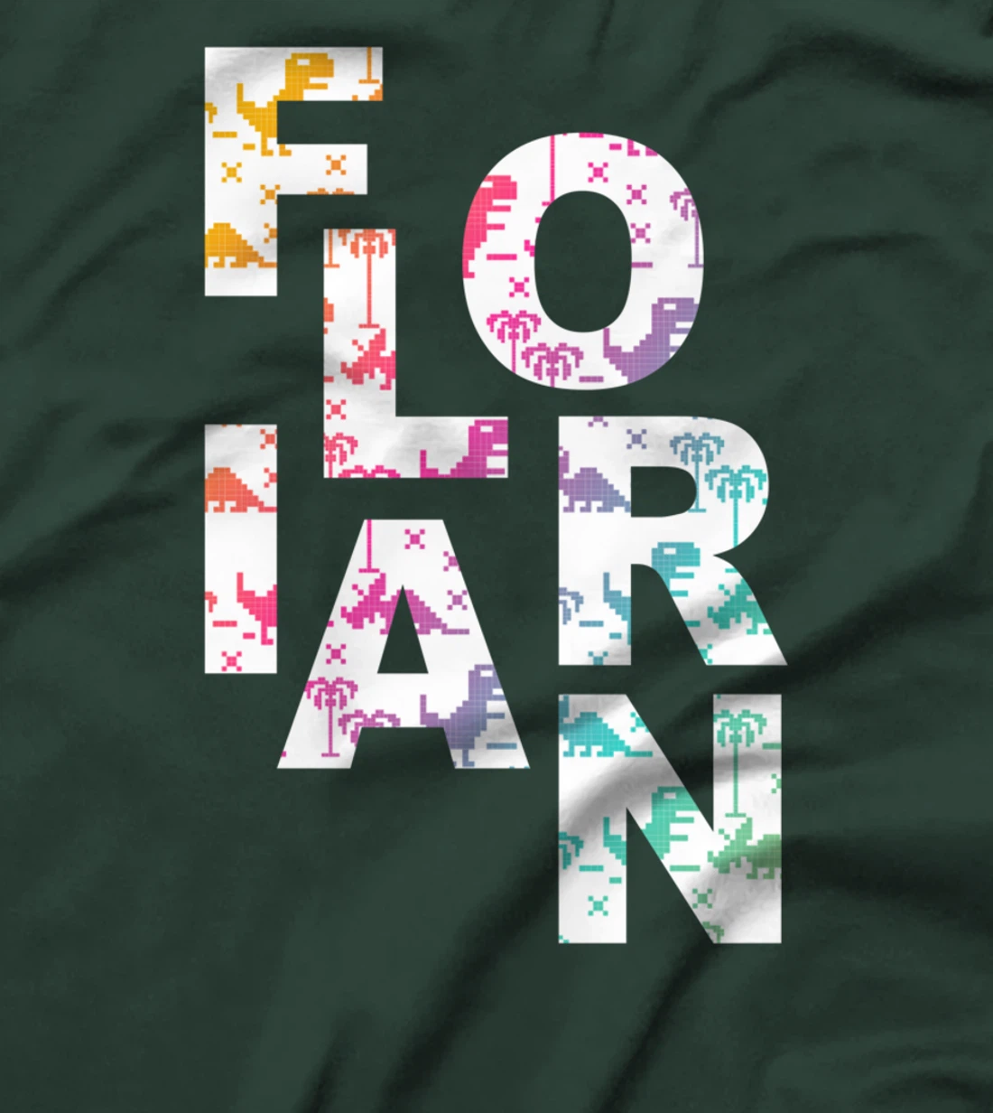 Florian - Cool Boys Name with colorful Retro Pixel Dinosaurs T-Shirt