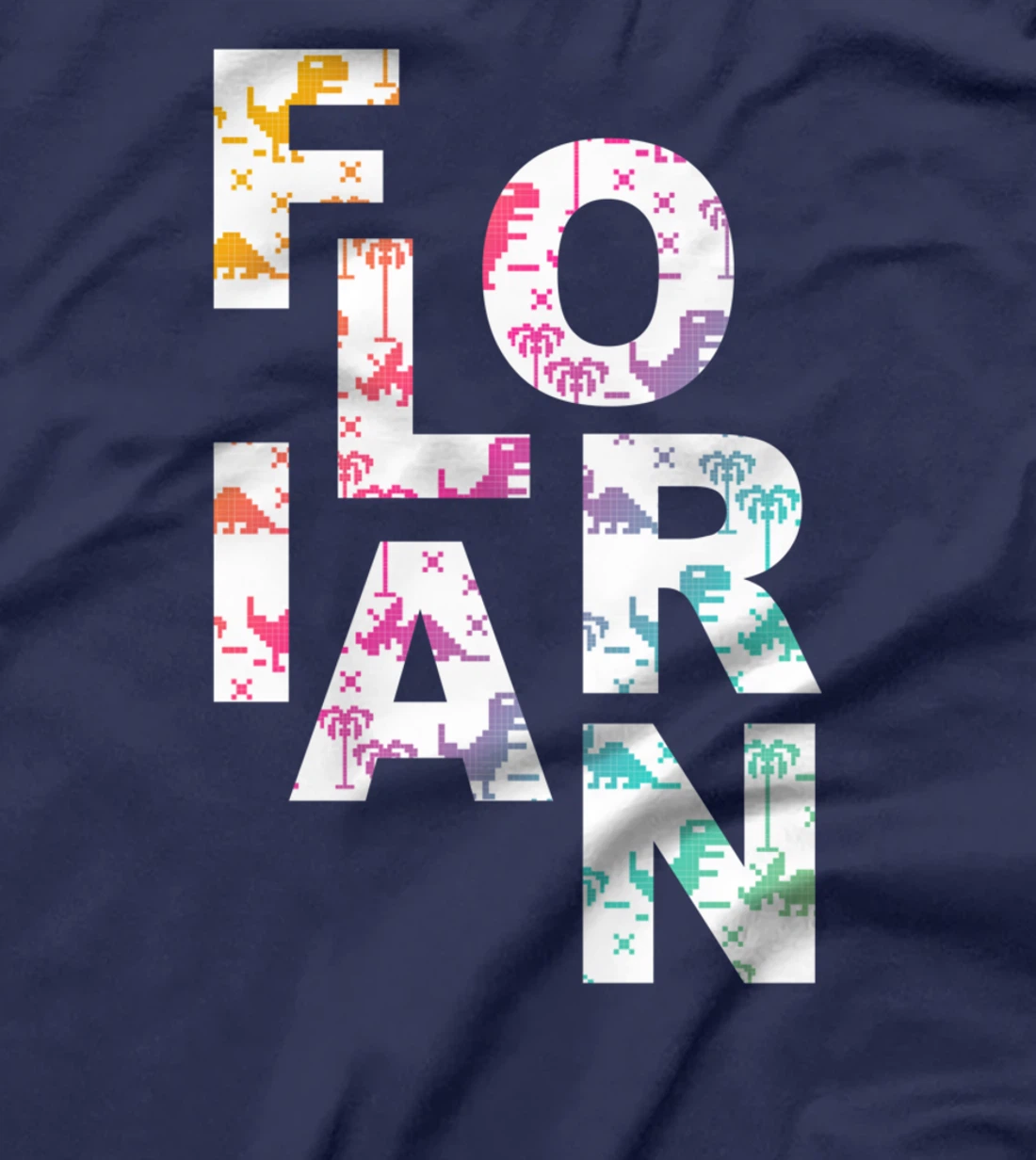 Florian - Cool Boys Name with colorful Retro Pixel Dinosaurs T-Shirt
