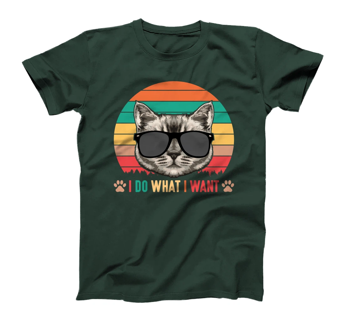I Do What I Want Funny Retro Cat Sunset Feline Kitty Lover T-Shirt