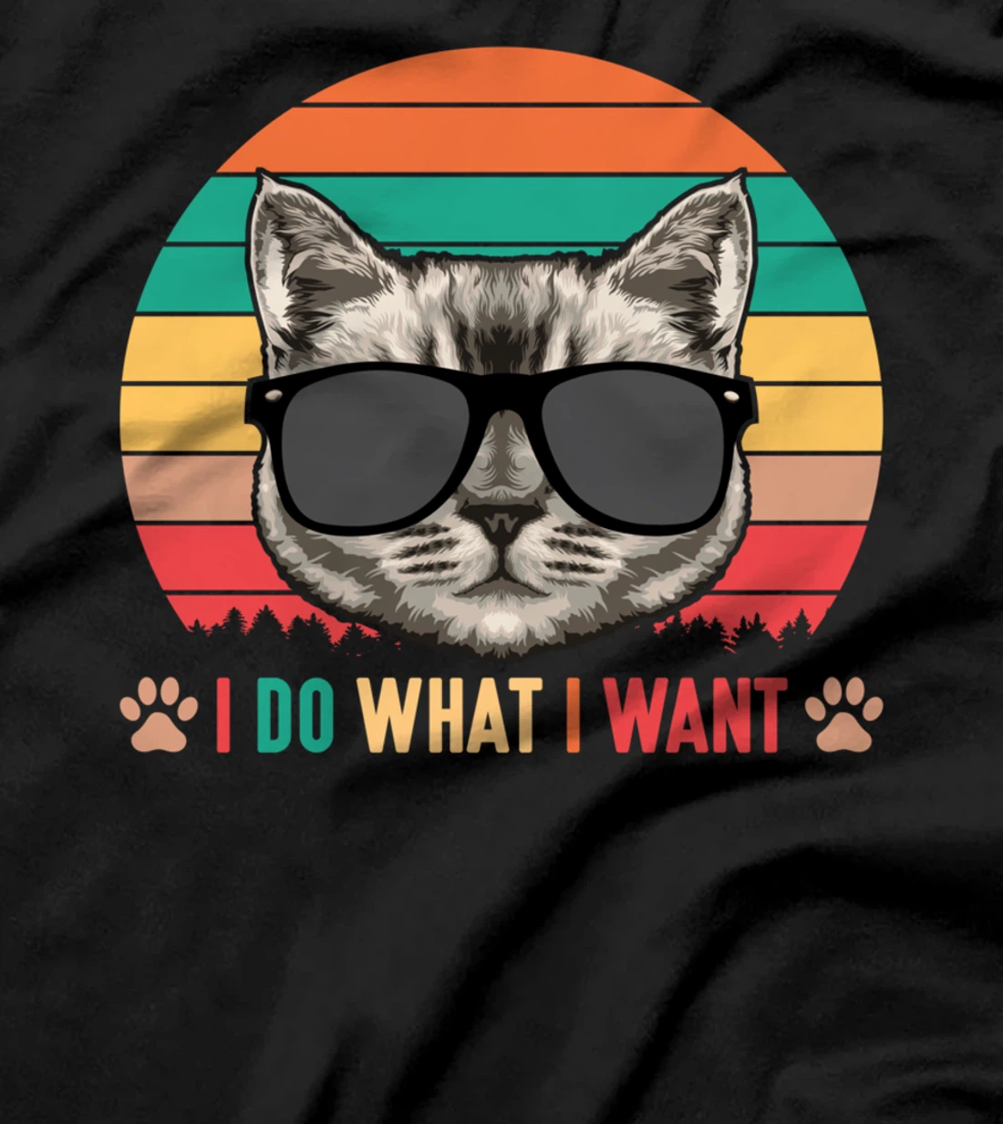 I Do What I Want Funny Retro Cat Sunset Feline Kitty Lover T-Shirt