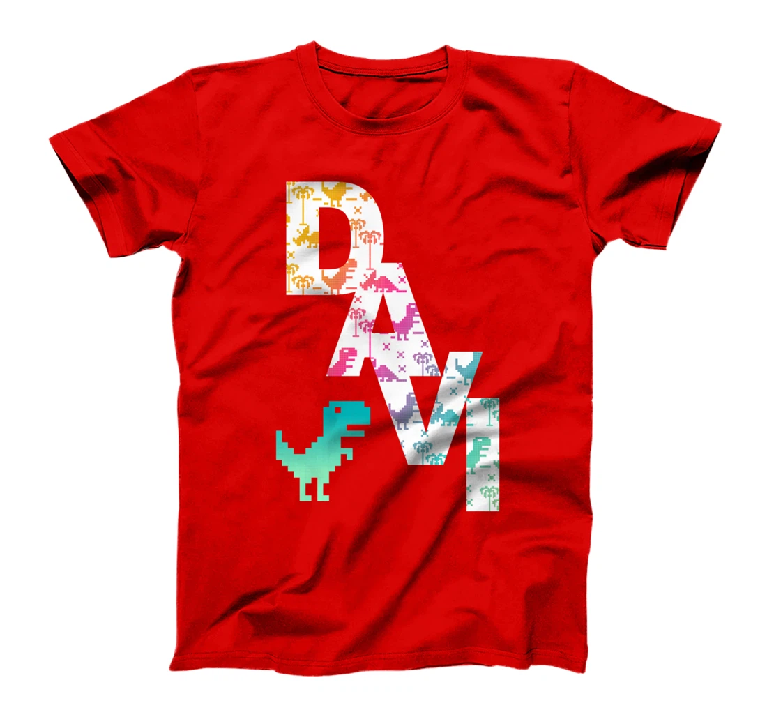 Davi - Cool Boys Name with colorful Retro Pixel Dinosaurs T-Shirt