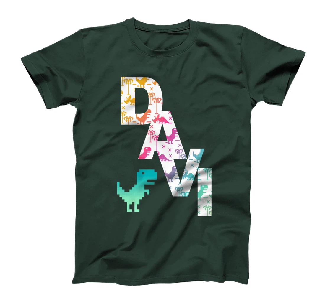 Davi - Cool Boys Name with colorful Retro Pixel Dinosaurs T-Shirt