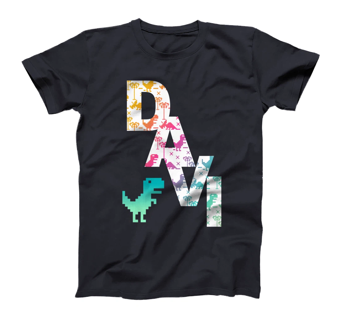 Davi - Cool Boys Name with colorful Retro Pixel Dinosaurs T-Shirt