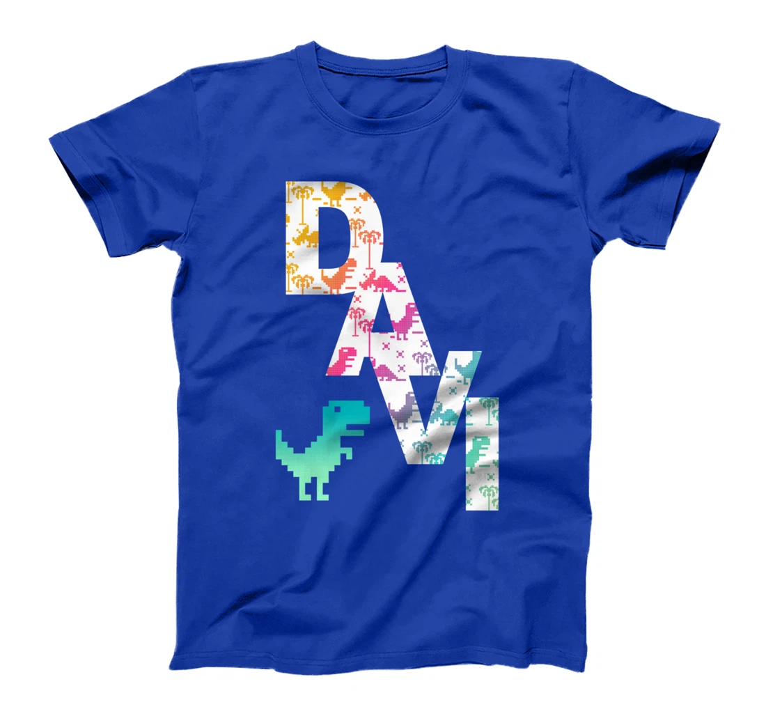 Davi - Cool Boys Name with colorful Retro Pixel Dinosaurs T-Shirt