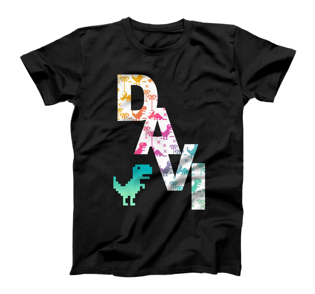 Davi - Cool Boys Name with colorful Retro Pixel Dinosaurs T-Shirt