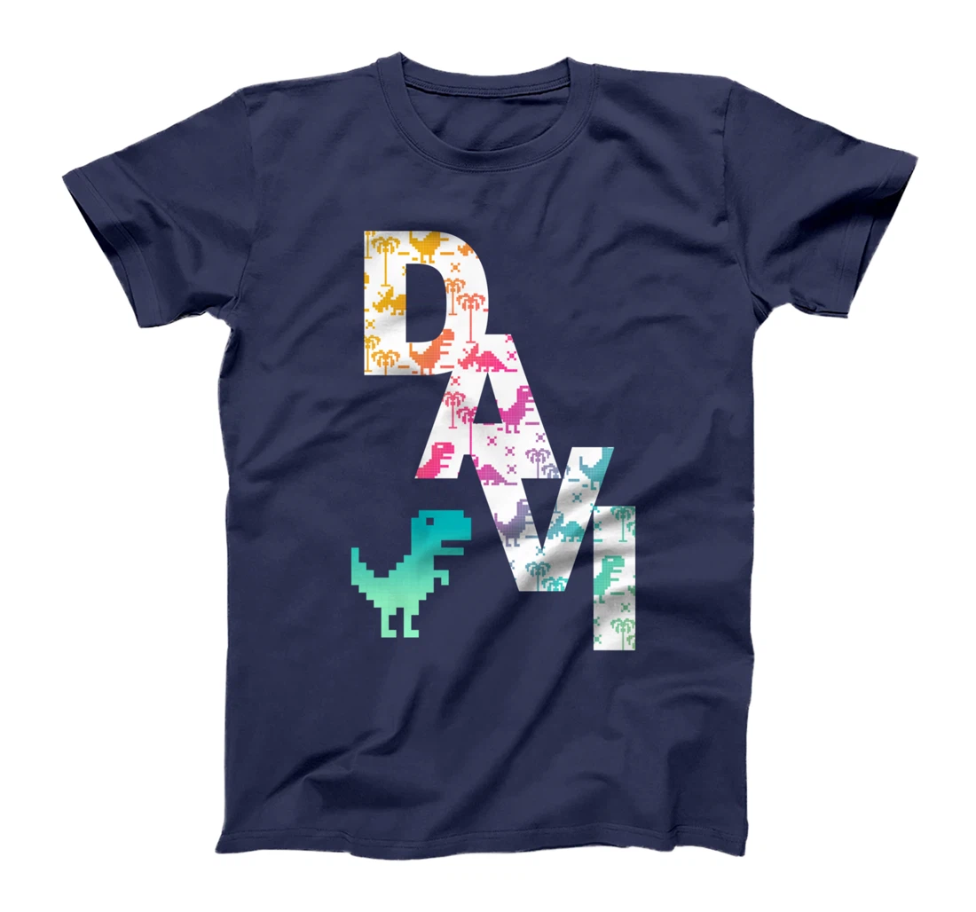Davi - Cool Boys Name with colorful Retro Pixel Dinosaurs T-Shirt