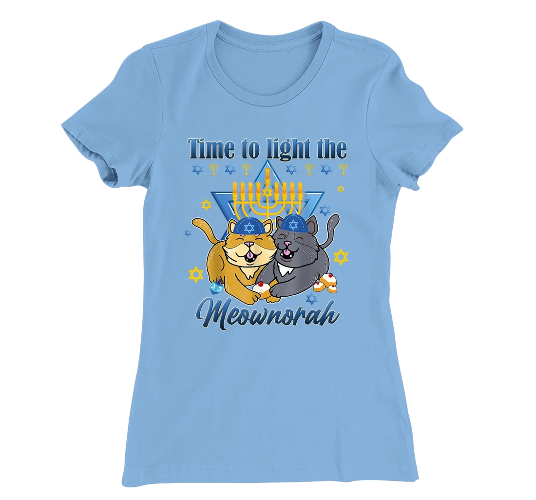 Womens Light The Meownorah Jewish Cat Menorah Lover Ugly Chanukah T-Shirt, Women T-Shirt