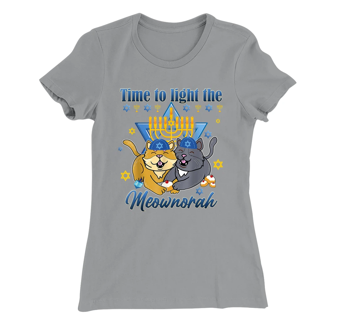 Womens Light The Meownorah Jewish Cat Menorah Lover Ugly Chanukah T-Shirt, Women T-Shirt