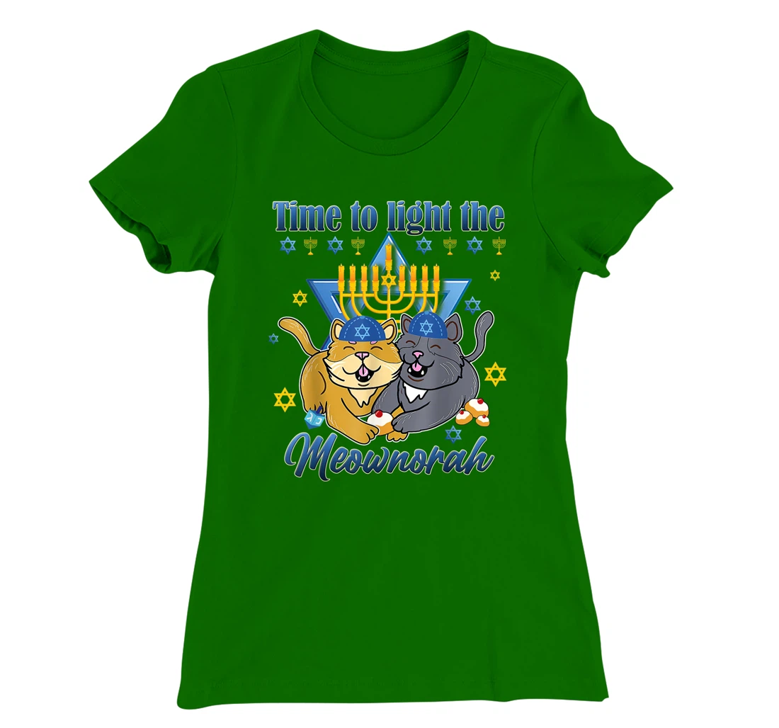 Womens Light The Meownorah Jewish Cat Menorah Lover Ugly Chanukah T-Shirt, Women T-Shirt
