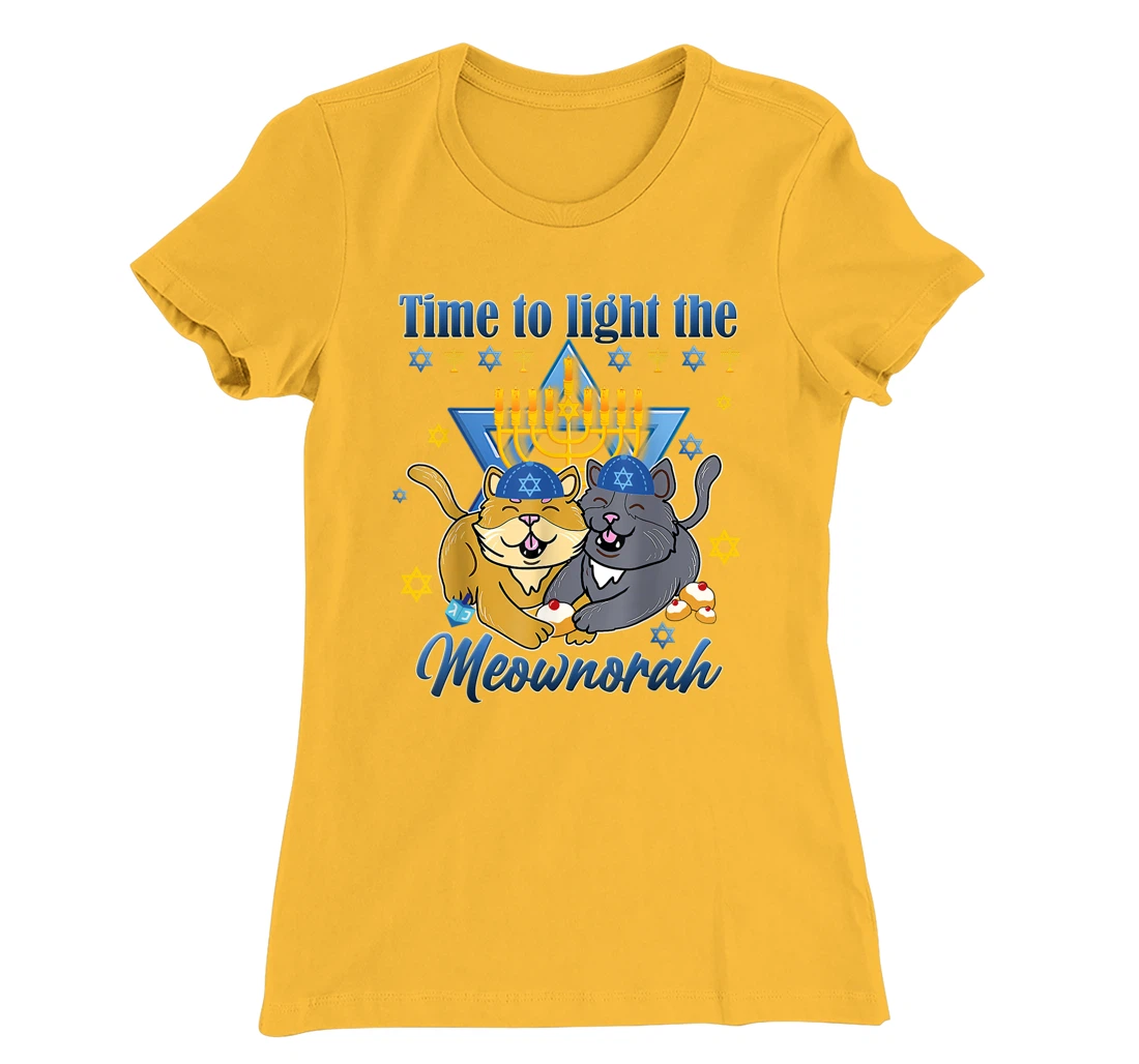 Womens Light The Meownorah Jewish Cat Menorah Lover Ugly Chanukah T-Shirt, Women T-Shirt
