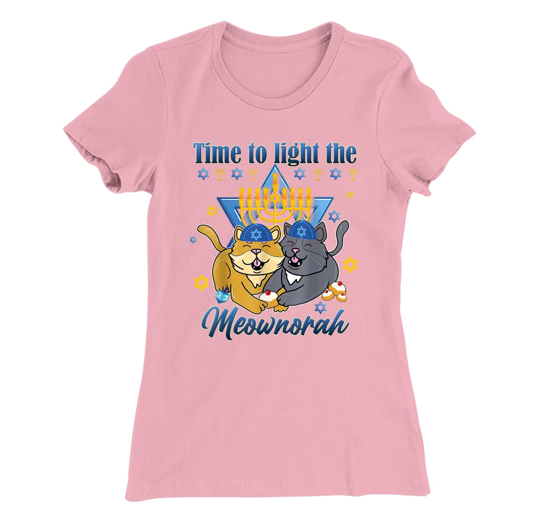 Womens Light The Meownorah Jewish Cat Menorah Lover Ugly Chanukah T-Shirt, Women T-Shirt