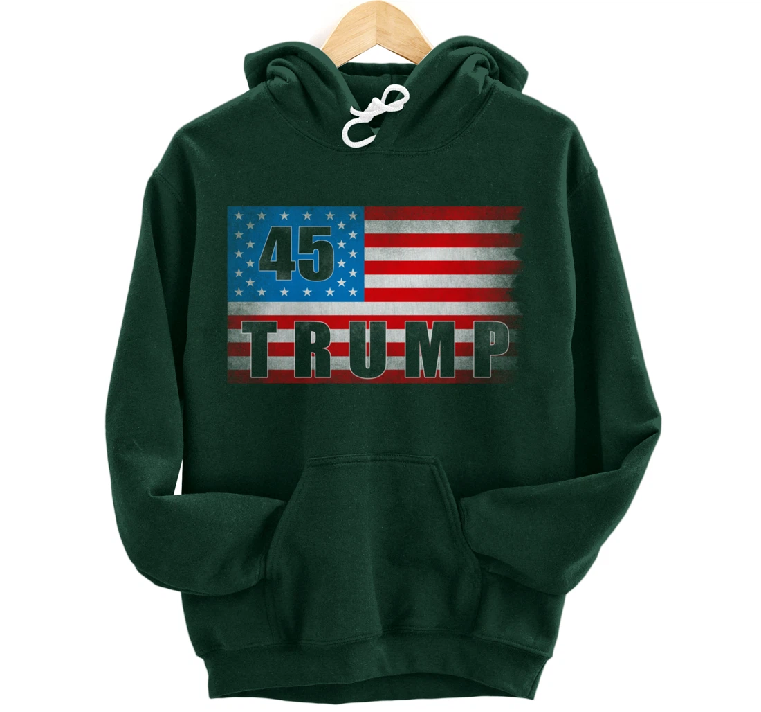 Trump 45 USA American Flag - Trump 45th President Pullover Hoodie