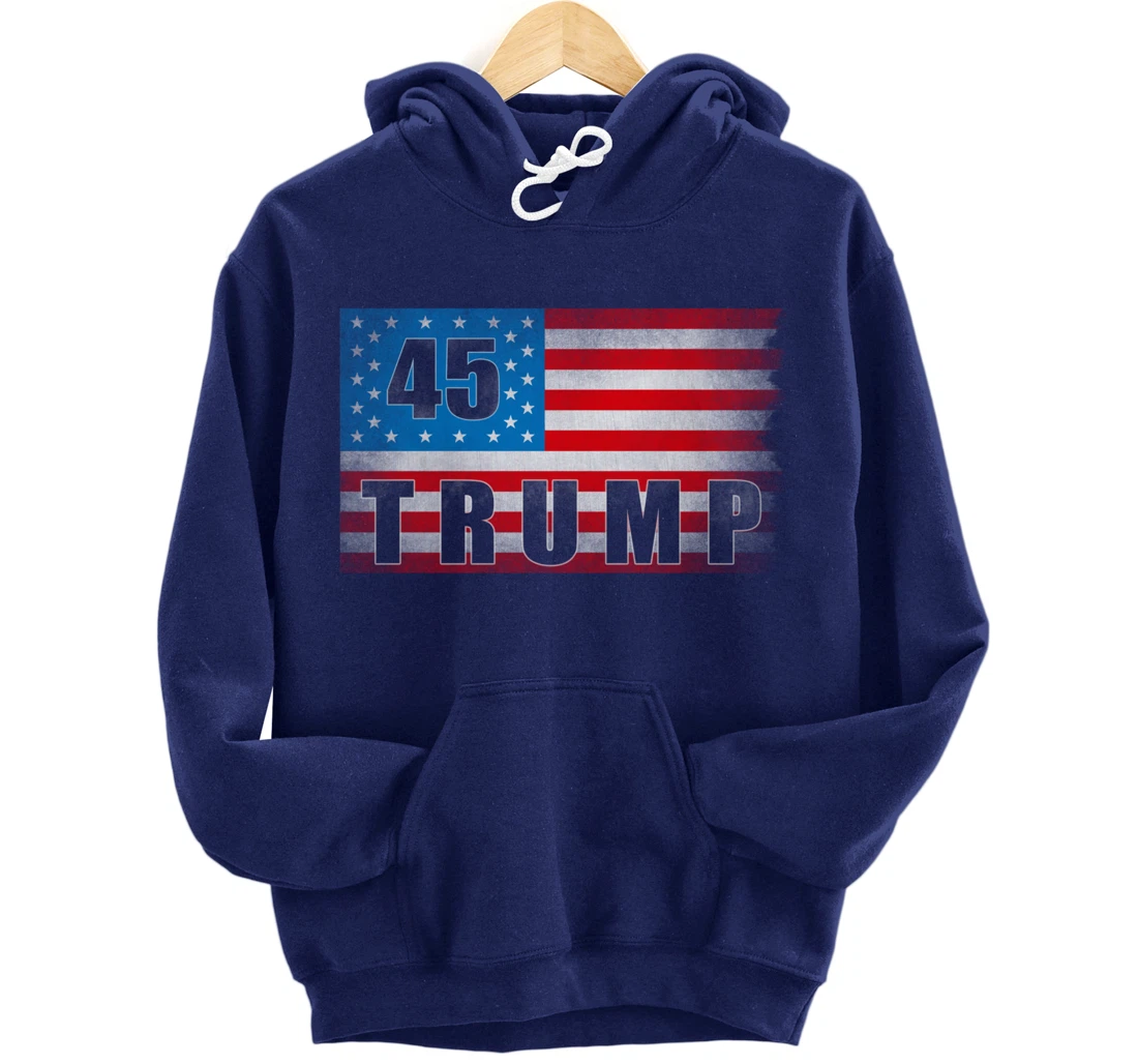 Trump 45 USA American Flag - Trump 45th President Pullover Hoodie