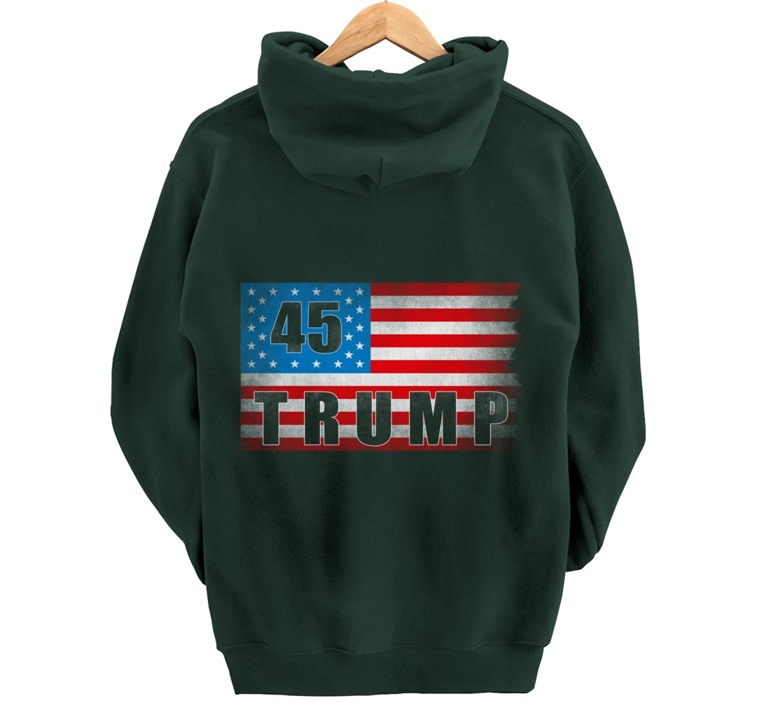Trump 45 USA American Flag - Trump 45th President Pullover Hoodie