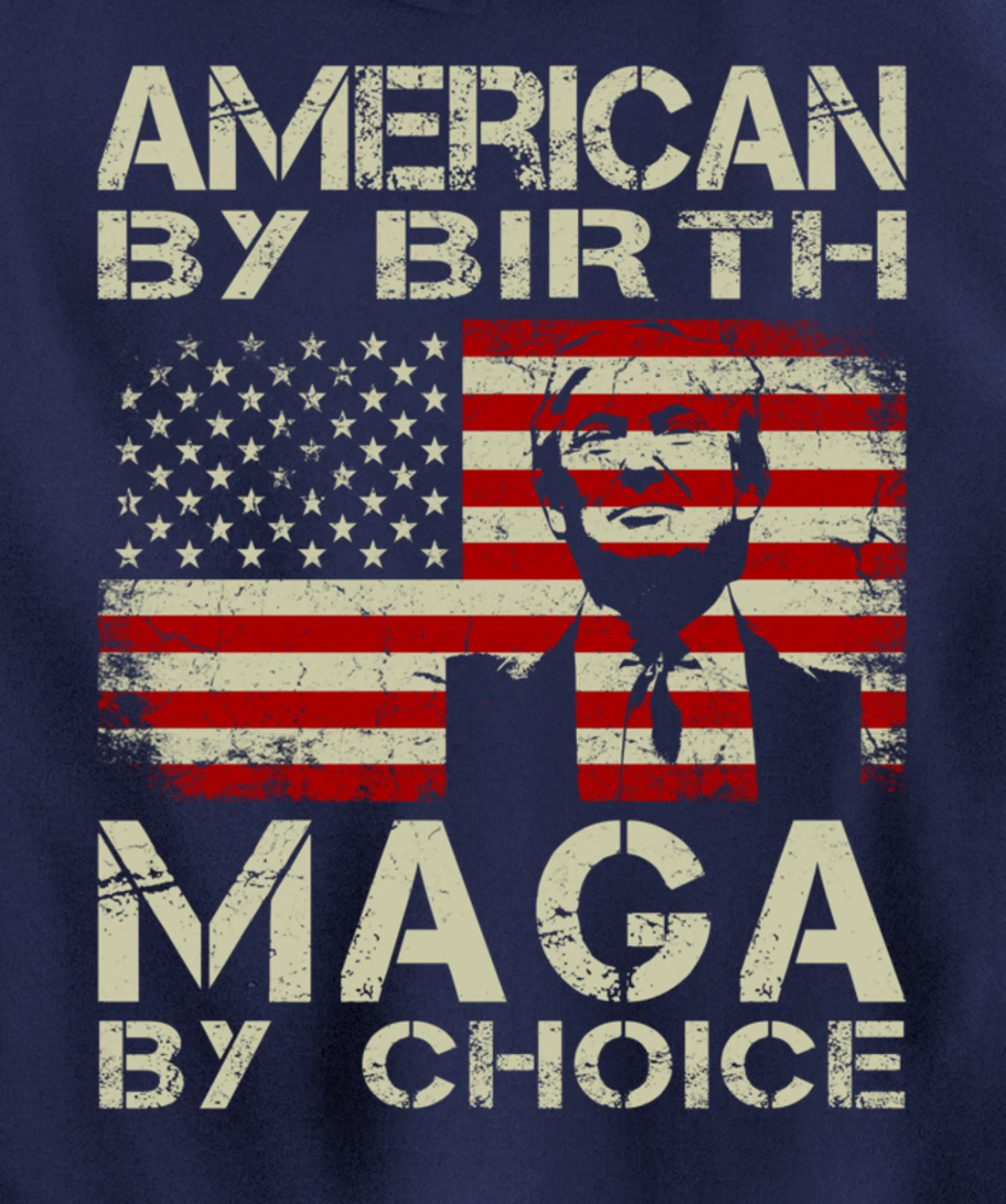 American By Birth MAGA By Choice Pro Trump 2024 US Flag Pullover Hoodie