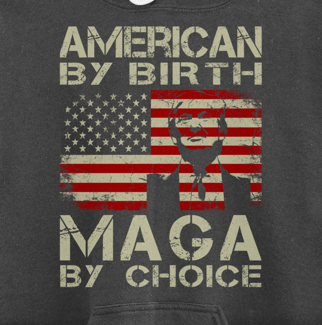 American By Birth MAGA By Choice Pro Trump 2024 US Flag Pullover Hoodie