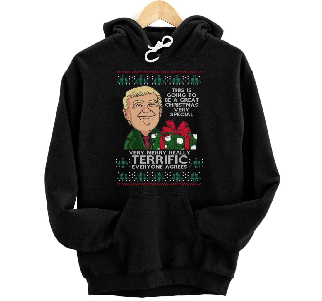 Great Terrific Merry Christmas Funny Donald Trump Xmas Ugly Pullover Hoodie