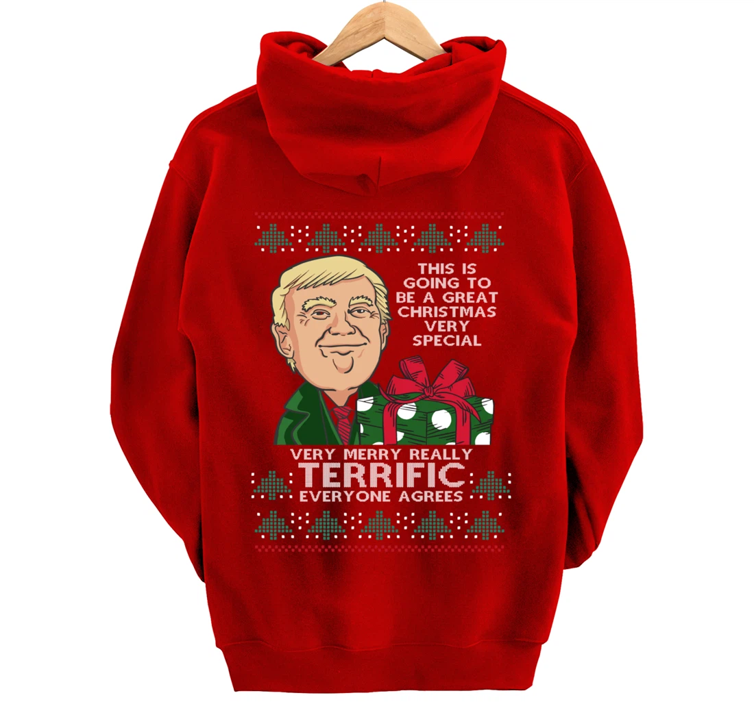 Great Terrific Merry Christmas Funny Donald Trump Xmas Ugly Pullover Hoodie
