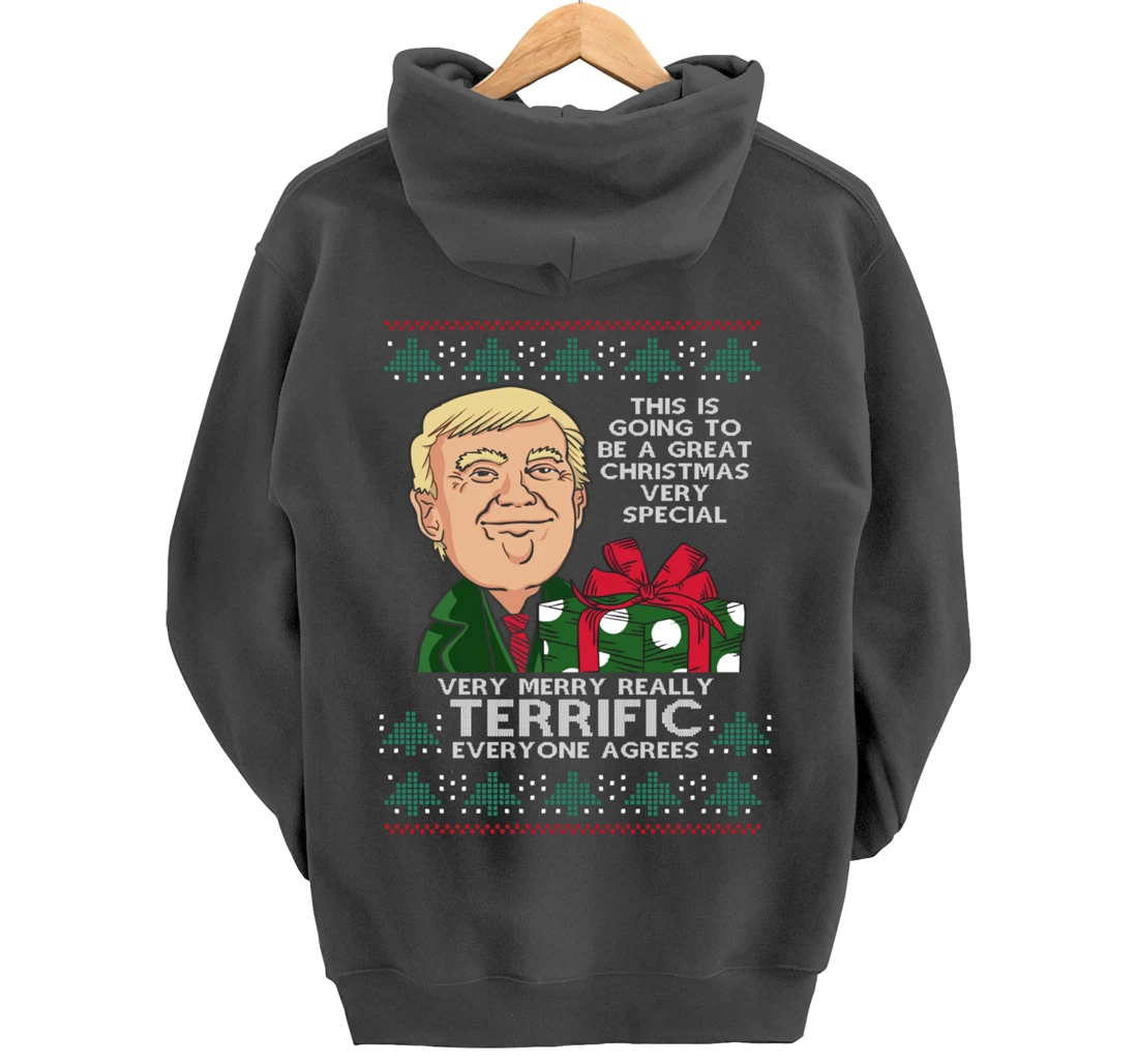Great Terrific Merry Christmas Funny Donald Trump Xmas Ugly Pullover Hoodie