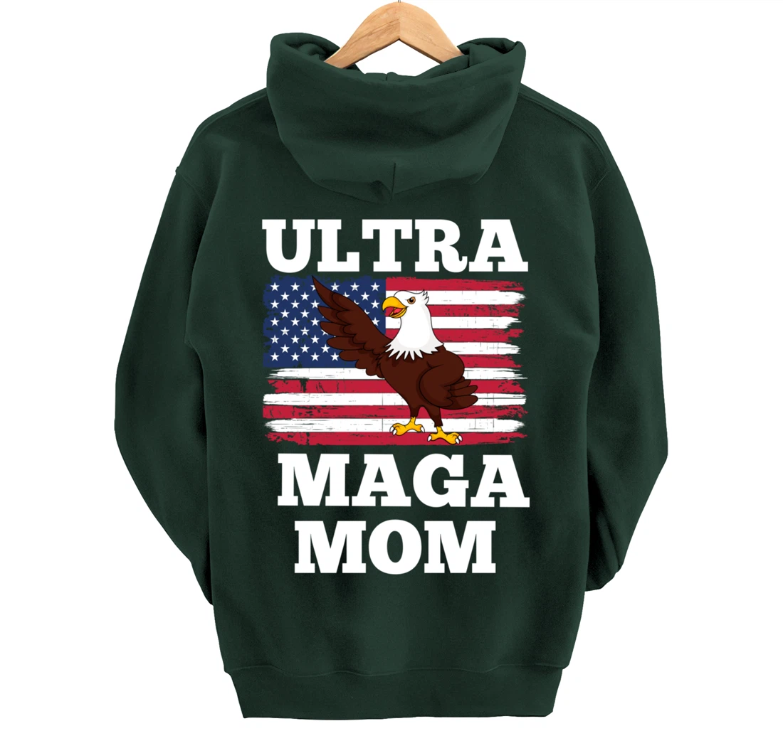 Patriotic Ultra Maga Mom U.S. Flag President Trump Pullover Hoodie