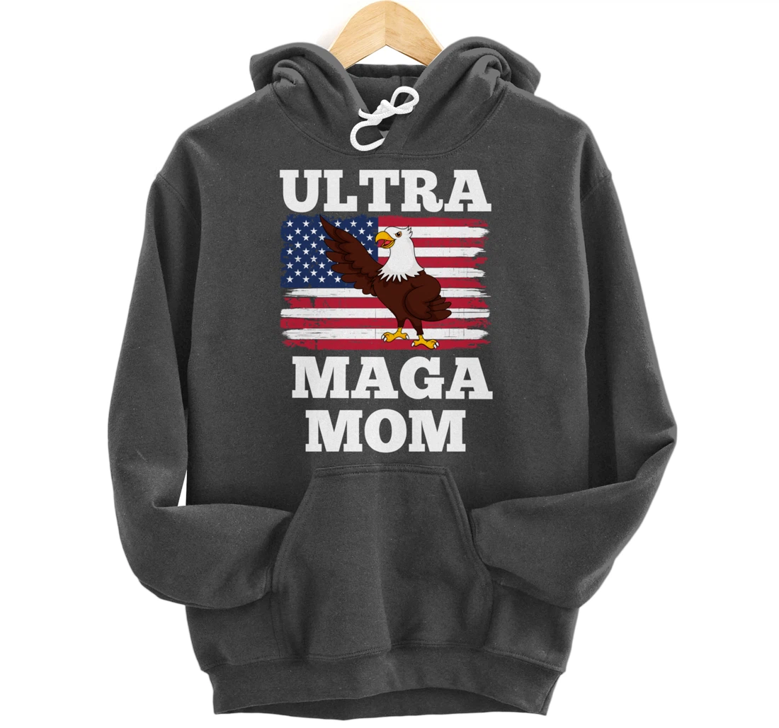 Patriotic Ultra Maga Mom U.S. Flag President Trump Pullover Hoodie