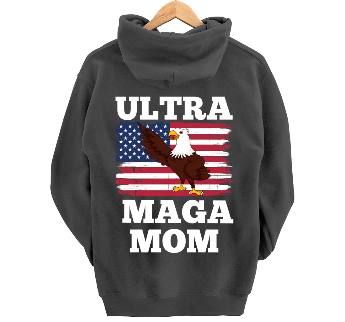Patriotic Ultra Maga Mom U.S. Flag President Trump Pullover Hoodie