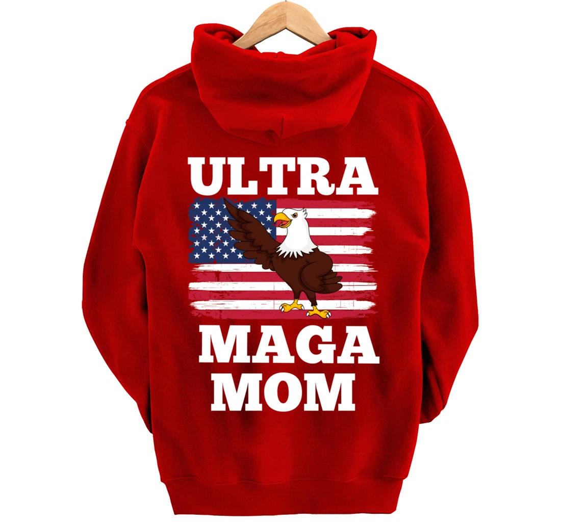 Patriotic Ultra Maga Mom U.S. Flag President Trump Pullover Hoodie