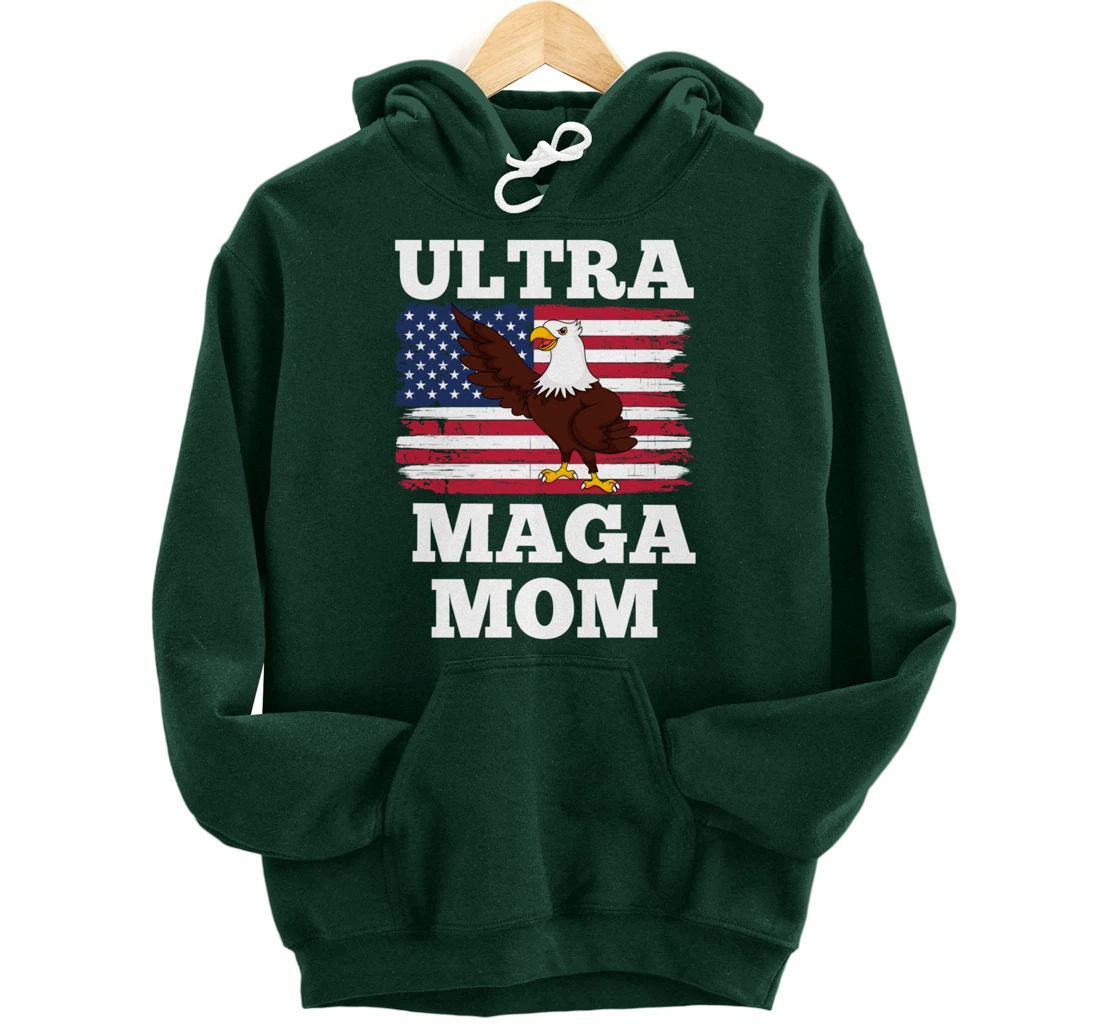 Patriotic Ultra Maga Mom U.S. Flag President Trump Pullover Hoodie