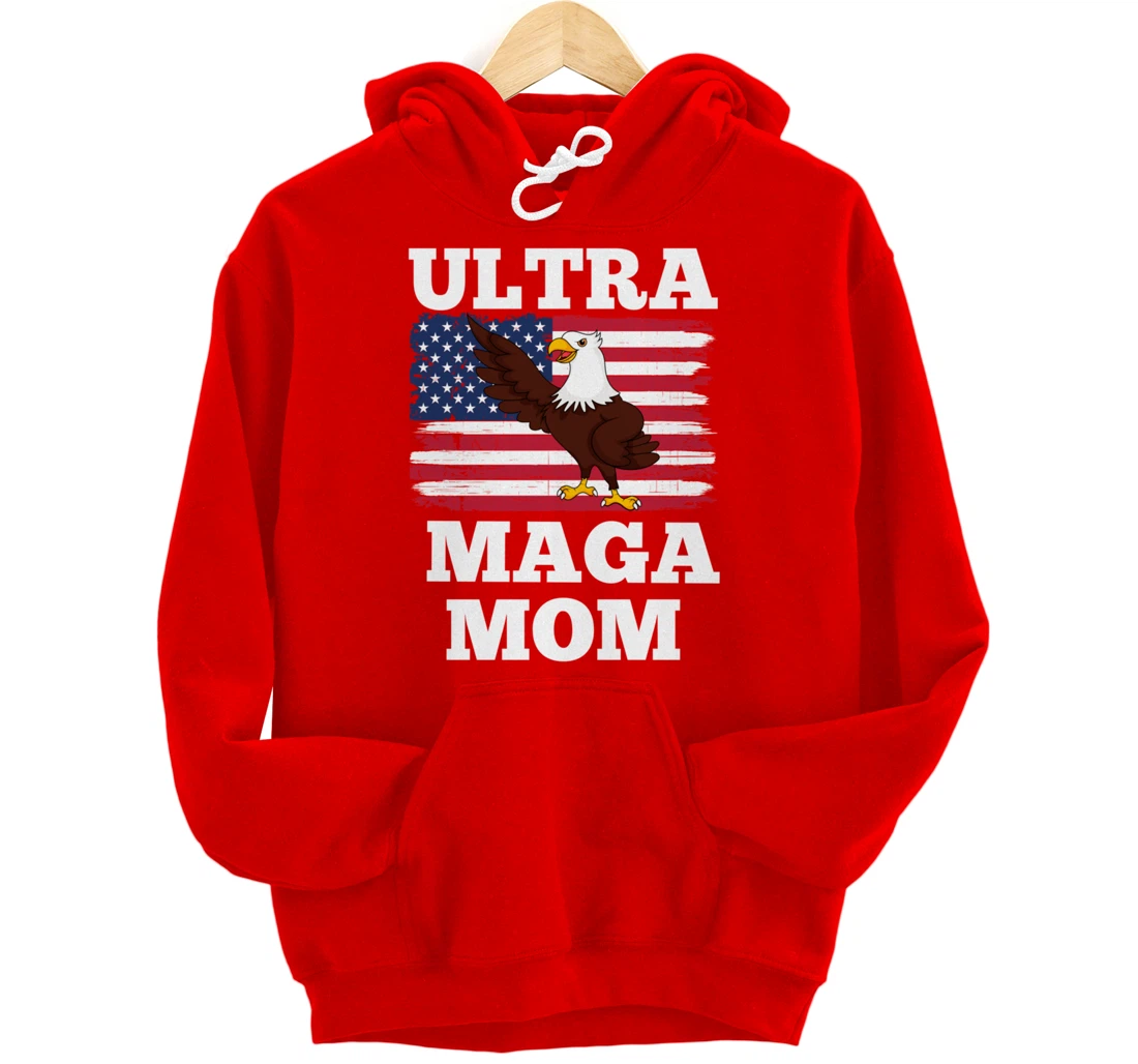 Patriotic Ultra Maga Mom U.S. Flag President Trump Pullover Hoodie