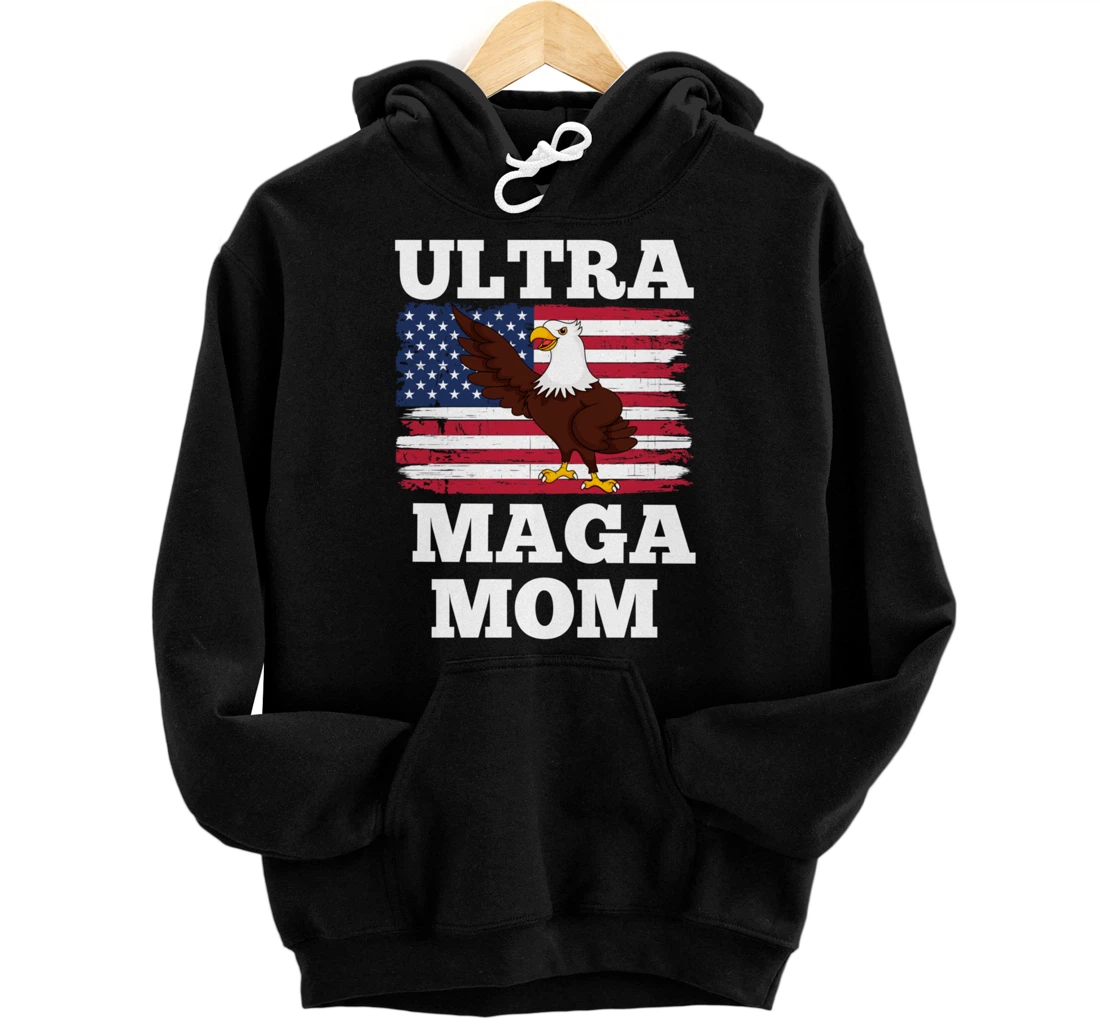 Patriotic Ultra Maga Mom U.S. Flag President Trump Pullover Hoodie
