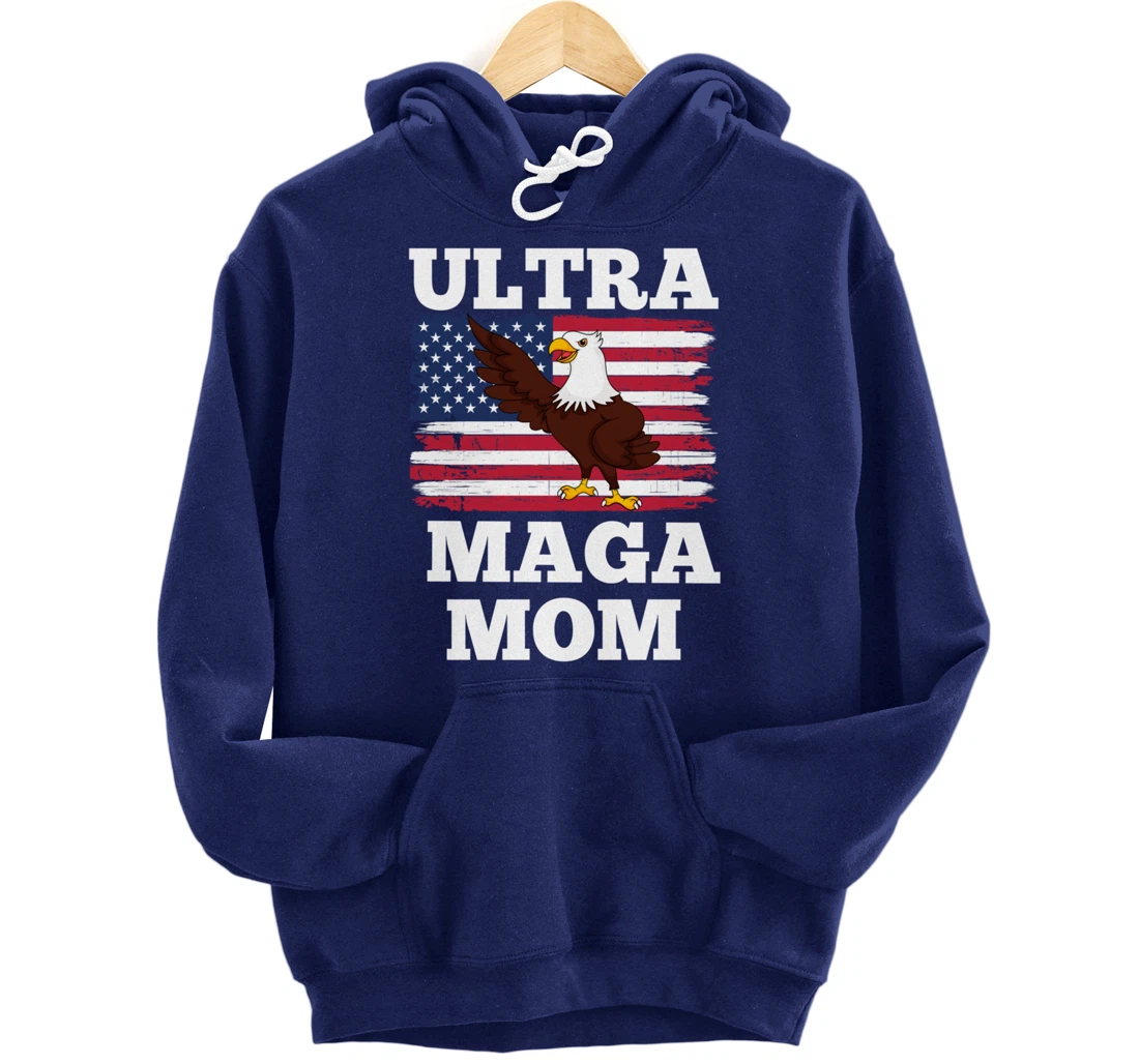 Patriotic Ultra Maga Mom U.S. Flag President Trump Pullover Hoodie