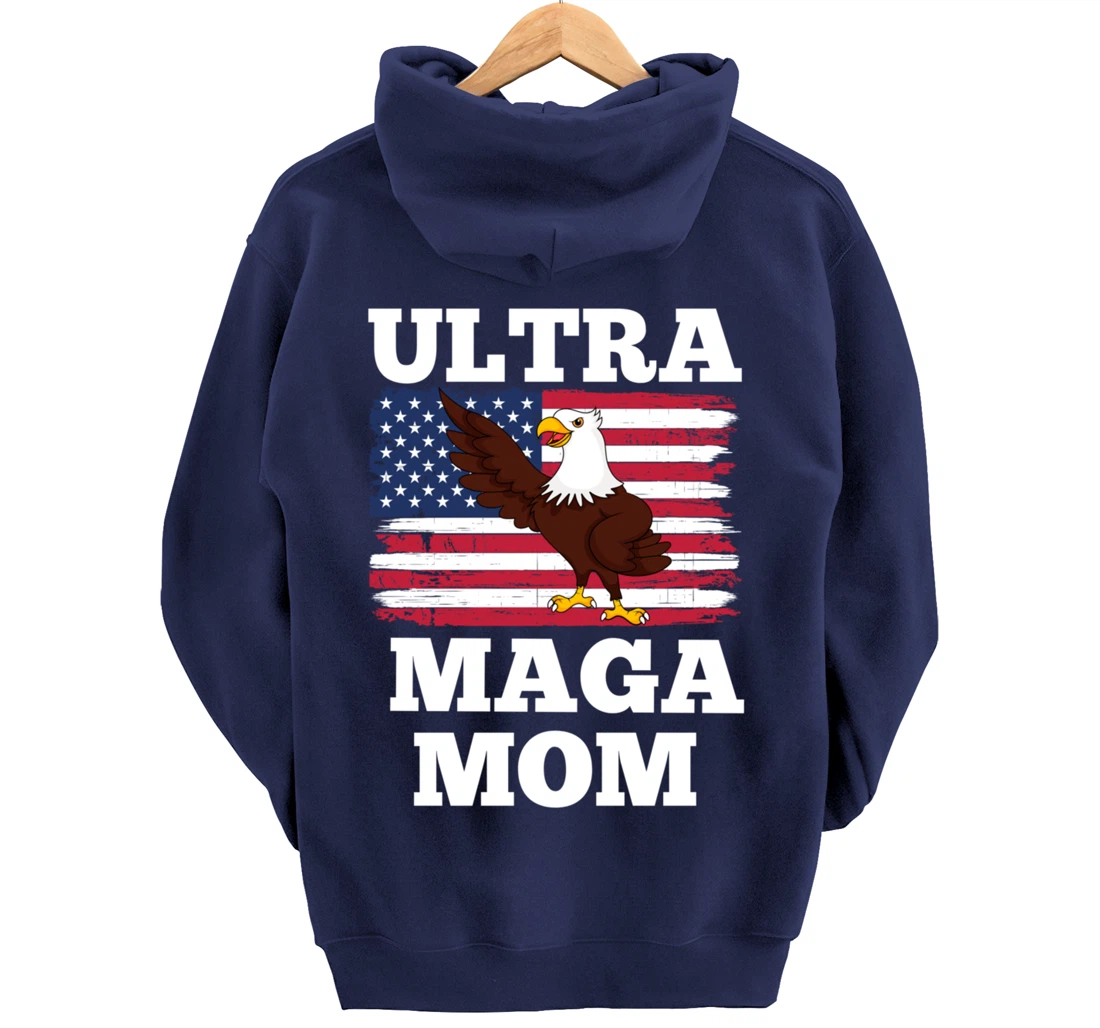 Patriotic Ultra Maga Mom U.S. Flag President Trump Pullover Hoodie