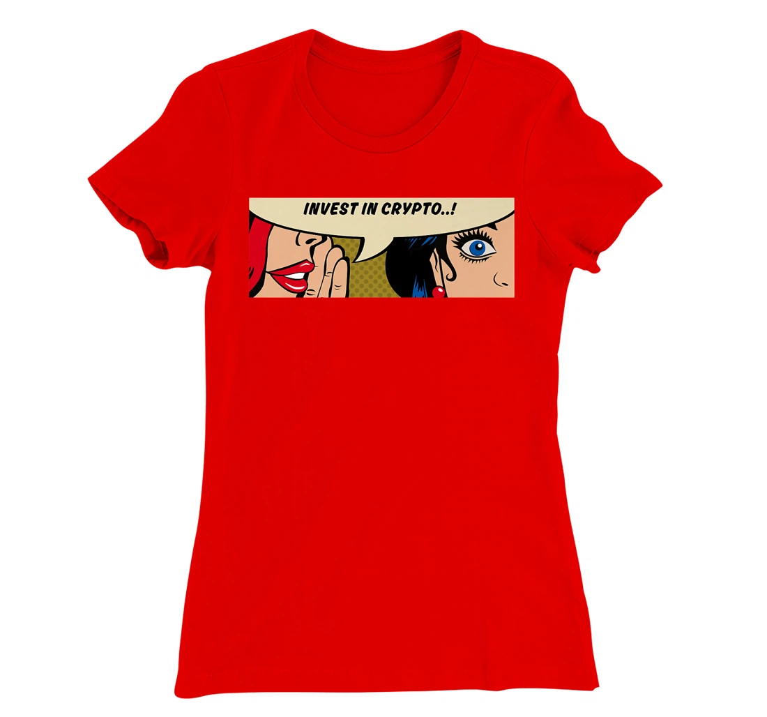 Women Whispering - Invest In Crypto - Bitcoin Comic Pop Art T-Shirt, Women T-Shirt