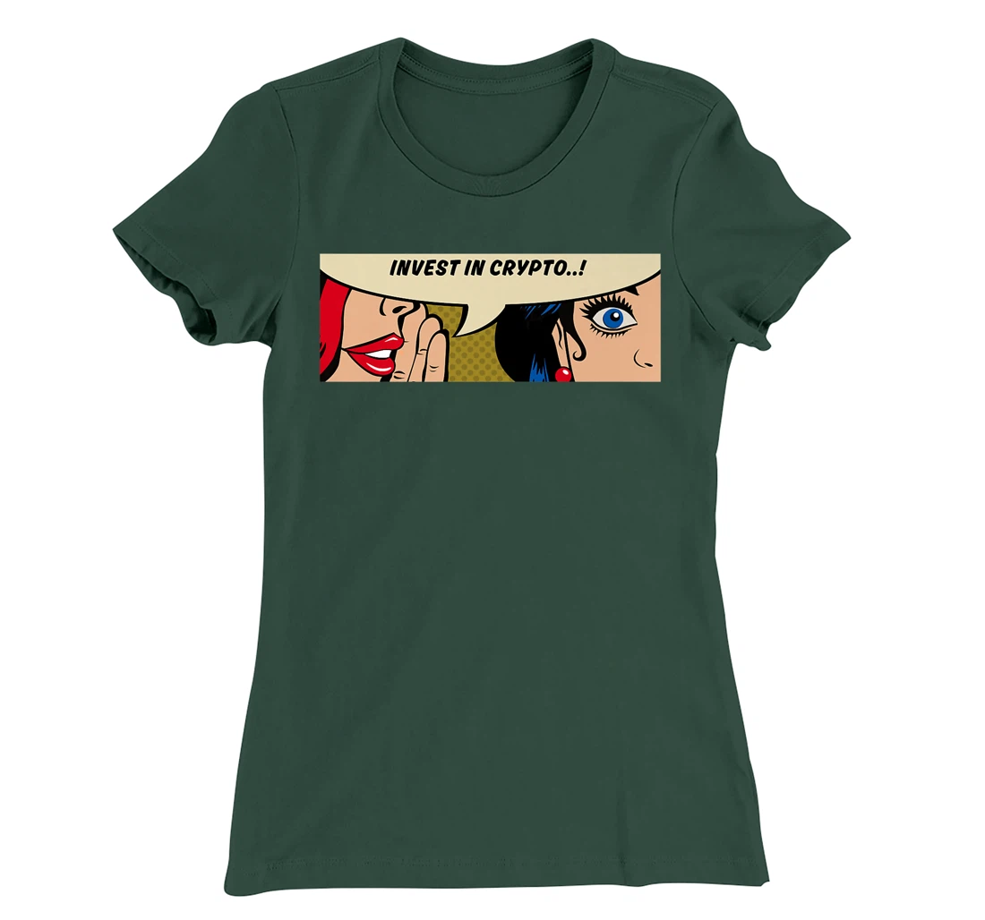 Women Whispering - Invest In Crypto - Bitcoin Comic Pop Art T-Shirt, Women T-Shirt